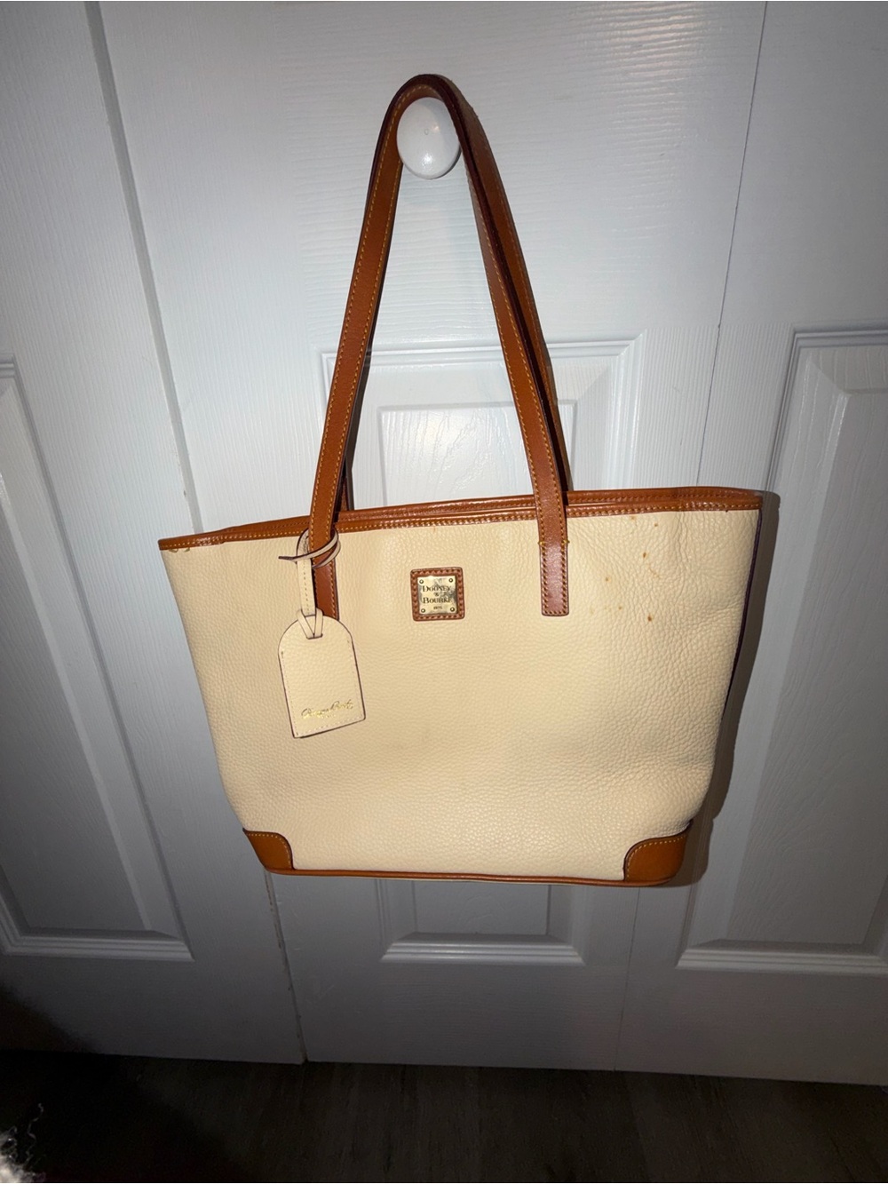 Dooney & Bourke Cream Tote with Tan Trim and Handles